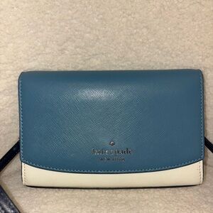 Kate Spade Blue and White Color Block Saffiano Crossbody Bag